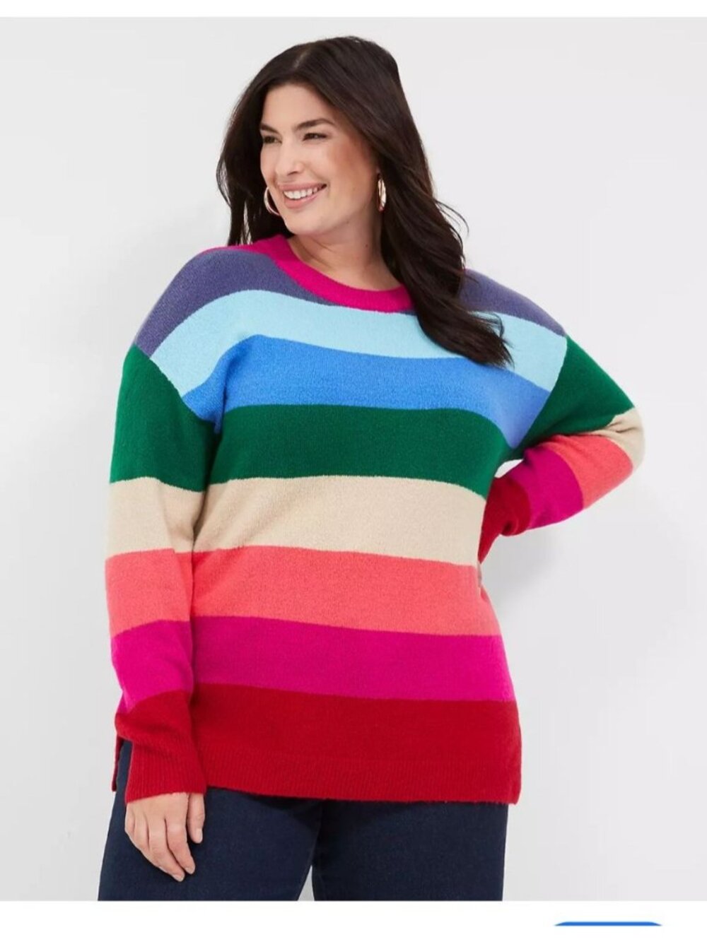 Lane Bryant 18/20 Striped Color Block Crewneck Long Sweater